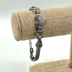 Lia Sophia Love Dust Pave Crystal Heart Silver Tone Chain Bracelet 7.5" - 9"